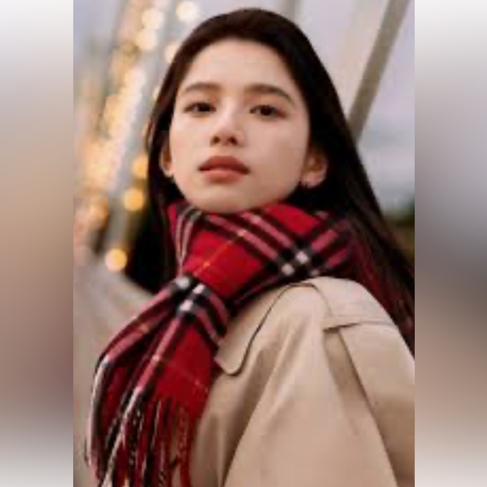 Burberry Red and Black Checkered Scarf